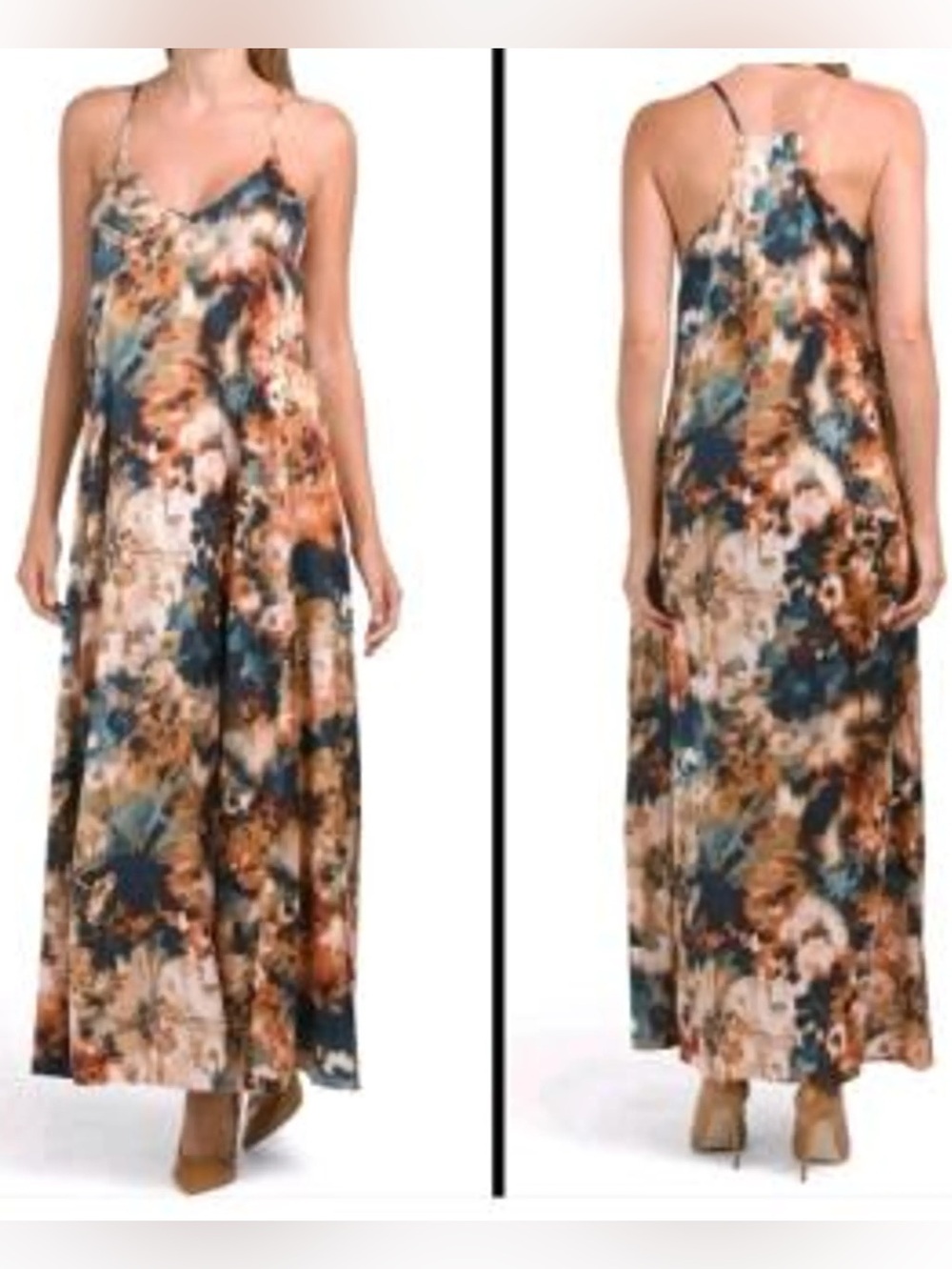 NWT NICOLE MILLER NEW YORK Satin Floral Print Maxi Dress Sz Large